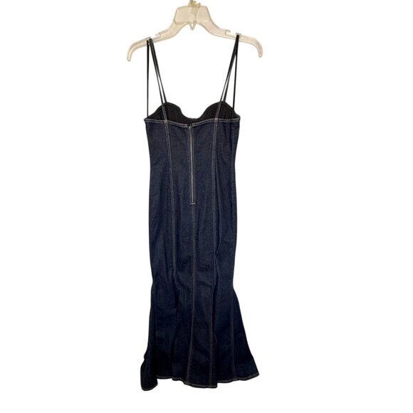 Alice + Olivia Natacha Godet Maxi Denim Dress Dark Rinse NWT - Size 2 - Picture 4 of 12